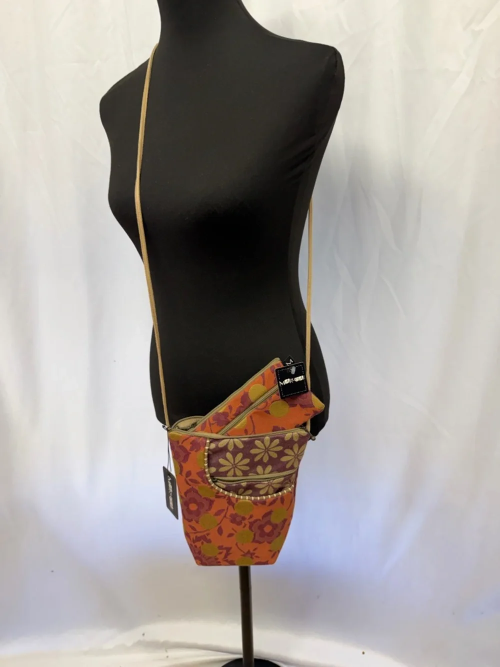 Maruca Design Orange Plum Floral Crossbody Bag Matching Pouch USA NWT Boho Set